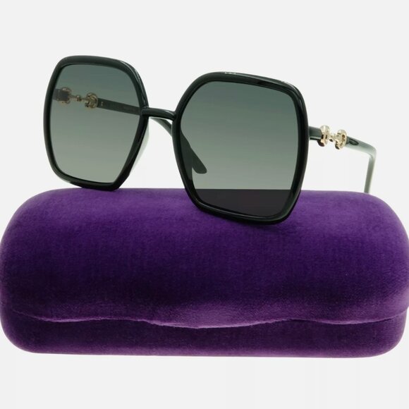 Gucci Women's Black Gold Sunglasses Square NEW